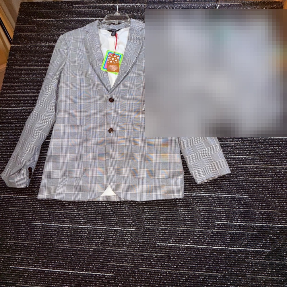 Houston White Blazer Women M NWT Grey Glen Plaid Stretch Tailored Jacket